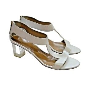 Moschino Cheap And Chic White Leather Sandals Clear Translucent Block Heels 40